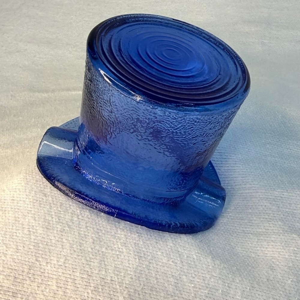 Vintage Blue Glass Top Hat Textured Surface